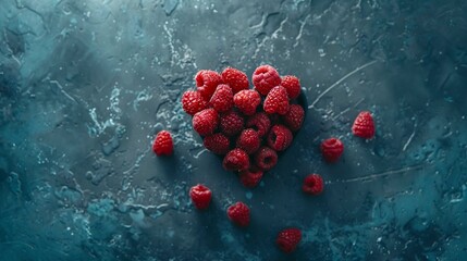 Top view of heart made by raspberry