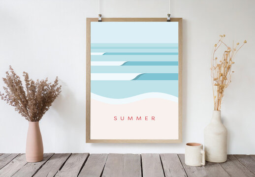 Summer Poster Template with Breaking Waves
