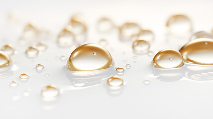 round drops of transparent gel serum on light background