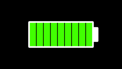 Fully charged battery icon on black background.