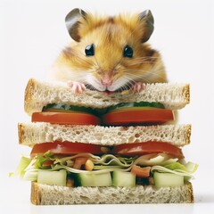 cute little hamster with sandwich.