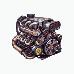 Car engine illustration on white background