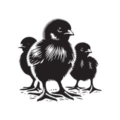 Adorable Black Vector Baby Chicks Silhouette: Perfect for Easter Crafts, Designs, Cards, and Decorative Projects. Baby Chicks Vector Silhouette.