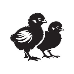 Obraz premium Adorable Black Vector Baby Chicks Silhouette: Perfect for Easter Crafts, Designs, Cards, and Decorative Projects. Baby Chicks Vector Silhouette.