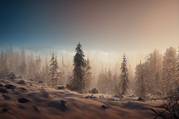 Festive winter forest. AI generated.