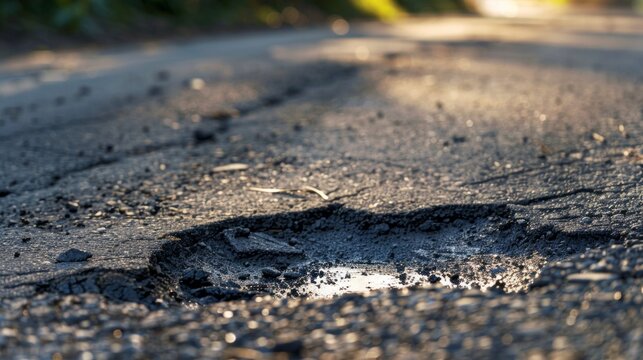 Large deep pothole an example of poor road maintenance due to reducing local council repair budgets.