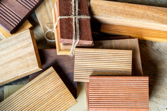 Variation of wooden samples on desk