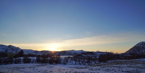 Beautiful sunset during winter season at Norway. 