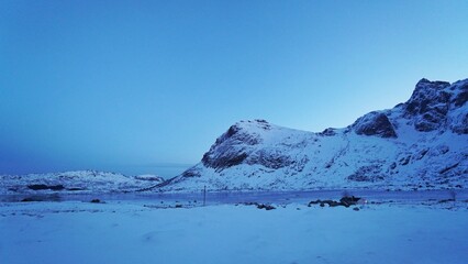 Snow mountain during evening time at Norway.