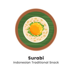 Surabi is indonesian pancake street food made from rice flour with coconut milk serving with egg topping vector illustration