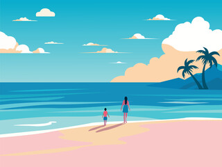 Obraz na płótnie Canvas summer beach scene vector illustration