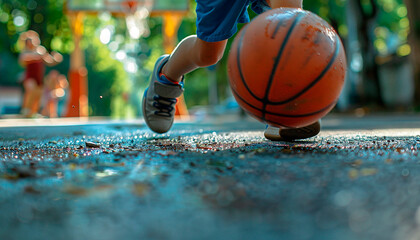 Street basketball player playing outside