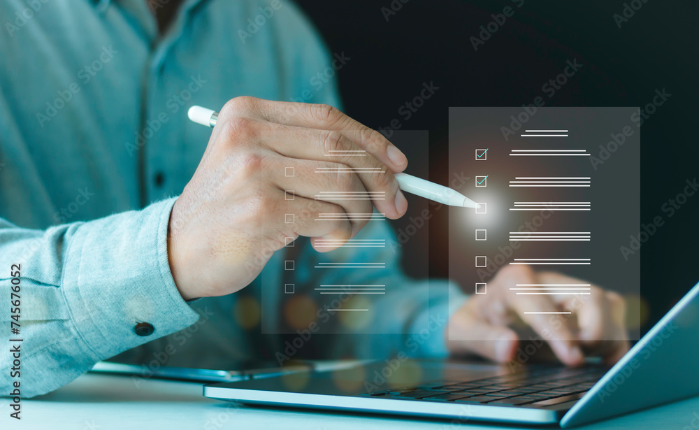 Wall mural checklist clipboard task management concept,document management system dms, businessman working on l