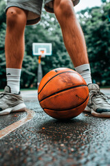 Naklejka premium Street basketball player playing outside