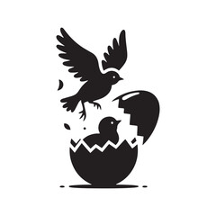 Silhouettes of New Beginnings: Black Vector Chicks Hatching from Eggs - Symbolizing Hope, Rebirth, and the Beauty of Life.