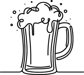 beer in continuous line drawing minimalist style, food illustration, octoberfest,  