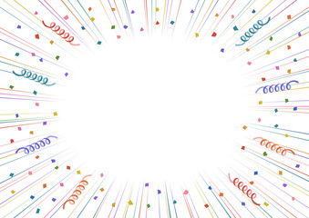 紙吹雪と集中線のカラフルなフレームイラスト