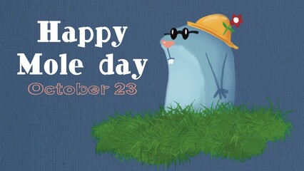 Happy Mole Day with a Mole with Sunglasses on the Grass - obrazy, fototapety, plakaty