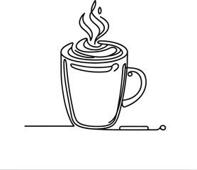 coffee in continuous line drawing minimalist style, food illustration. coffee shop,  cappuccino, latte,  