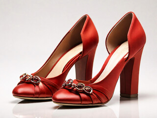 These red high heels exude sophistication, accented with sparkling jewels, perfect for a fashionable statement