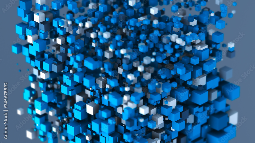 Aufkleber abstract colored blocks. blue abstract cubes of different sizes. abstract 3d cubes on a blue backgro