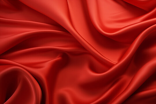 Abstract realistic wavy folds of red silk texture satin velvet material background