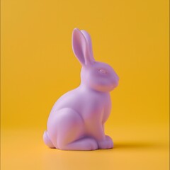 Plastic pink easter bunny on yellow background. Easter card.