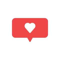 Social media icons thumb up and heart icon comment. Flat signs icons on red and white background. Vector