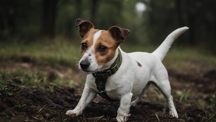 Small White and Brown Dog Standing in Forest