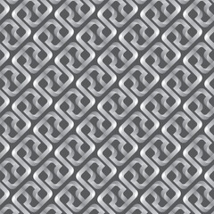A continuous pattern of linked geometric shapes in shades of gray, creating a modern monochrome design.