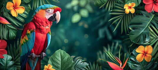 Obraz na płótnie Canvas bright red macaw on tropical background