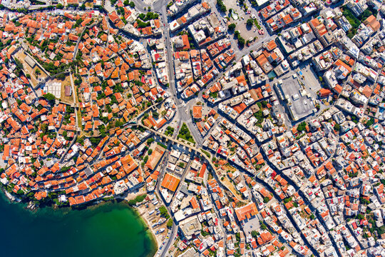 Kavala, Greece. Aqueduct is a historical monument. Aerial view