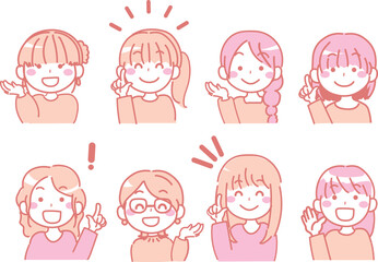 案内・紹介をする女性のイラスト　セット3