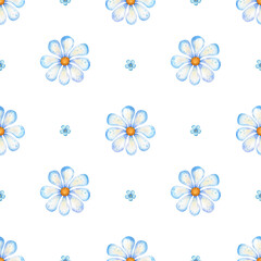  forget-me-not, chamomile, daisy wheel, seamless watercolor pattern