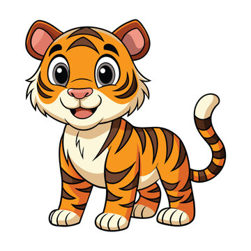 Vector of cartoon tiger illustration on white