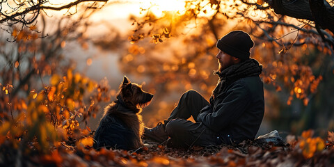 A Man Sitting and Relaxing with His Dog
