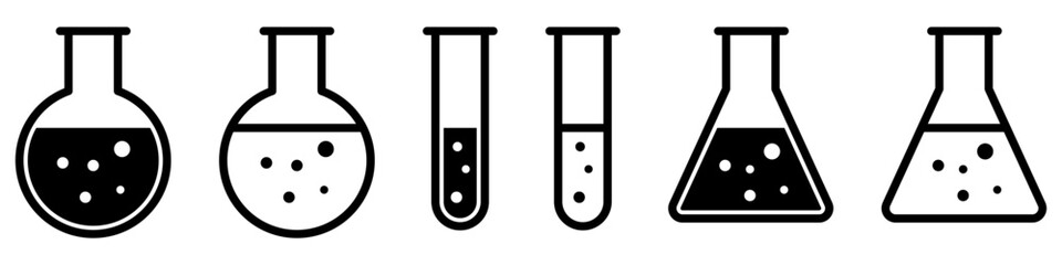 Lab flasks test icon set