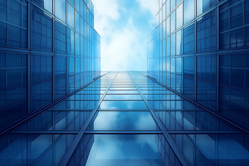 Glass office building on a background of the sky, generated ai