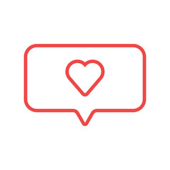 Love chat vector icon, flat outline chatting bubbles with heart isolated on white symbol.