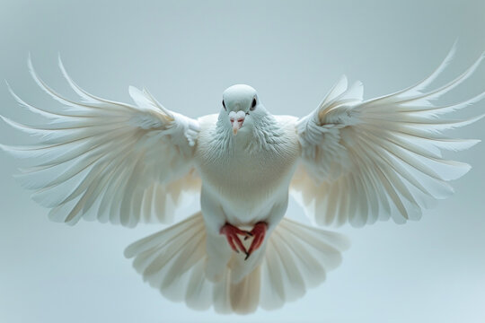 The white dove spreads its wings and flies in free space. A concept that allows you to act as you wish without being bound by anyone.