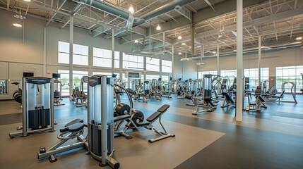 Fototapeta na wymiar Modern gym interior with sport and fitness equipment,