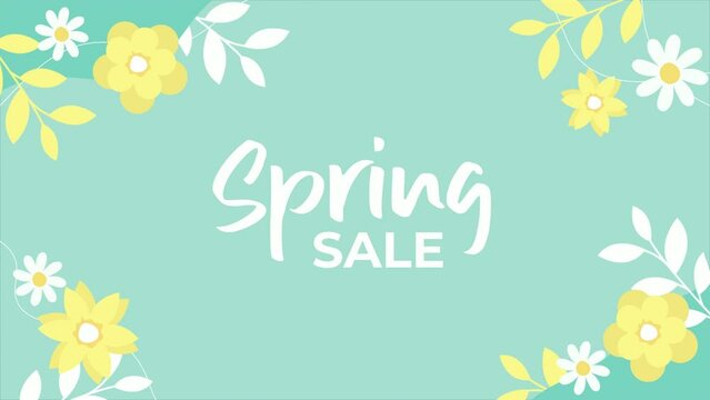 spring animation animated text and flower with green background for sale campaign
