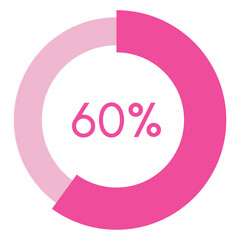 60 percent,pink circle shape percentage diagram vector,circular infographic chart.