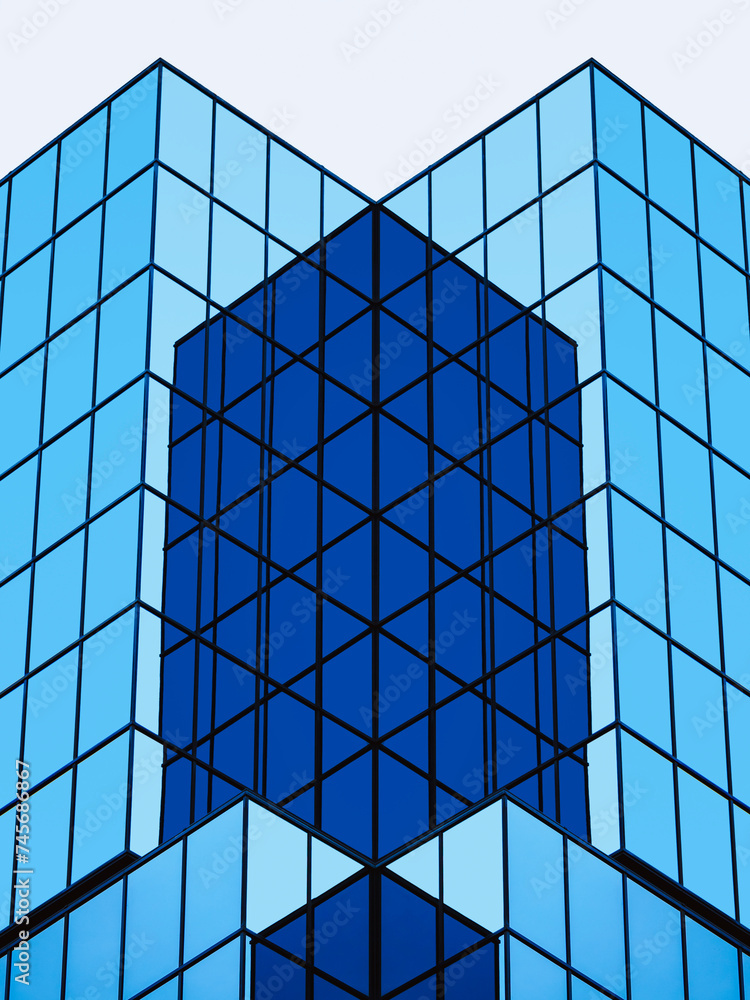 Poster modern building glass facade geometric cubic pattern architecture exterior business background