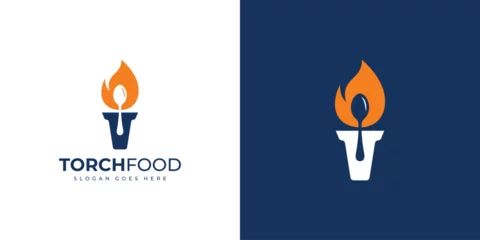 Foto op Canvas Creative Torch Food Logo. Burning Torch Fire Falme and Spoon with Minimalist Modern Style. Restaurant Logo Icon Symbol Vector Design Template. © oinbrand