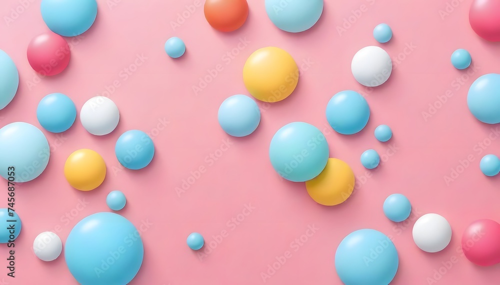 Poster soft pastel tones form an abstract cloudscape, where circular shapes and fluid lines create a sense 