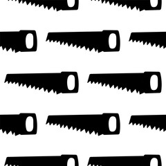 tool black metal saw for work in the garden. Vector hand drawn illustration. - obrazy, fototapety, plakaty