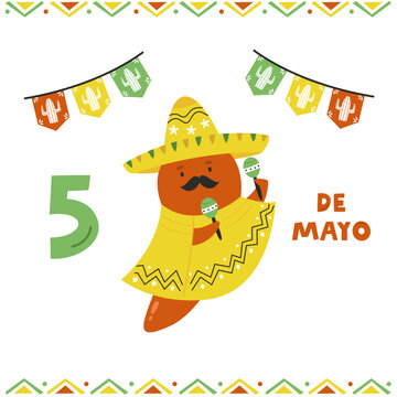 Holiday design for Cinco de Mayo with funny chili pepper dancing with maracas