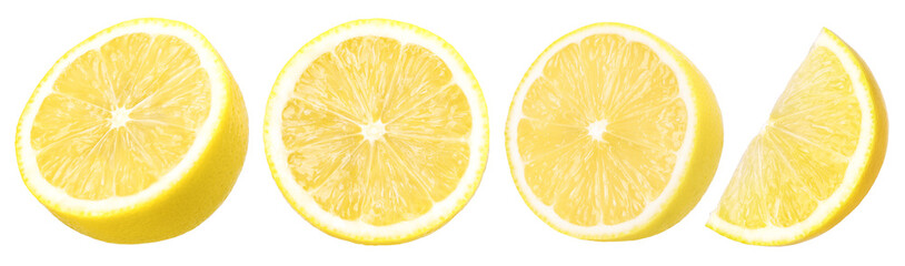 slice lemon fruit and half isolated, Fresh and Juicy Lemon, transparent PNG, PNG format, cut out