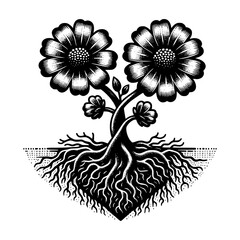 love shaped from root flower hand drawn art style vector illustration